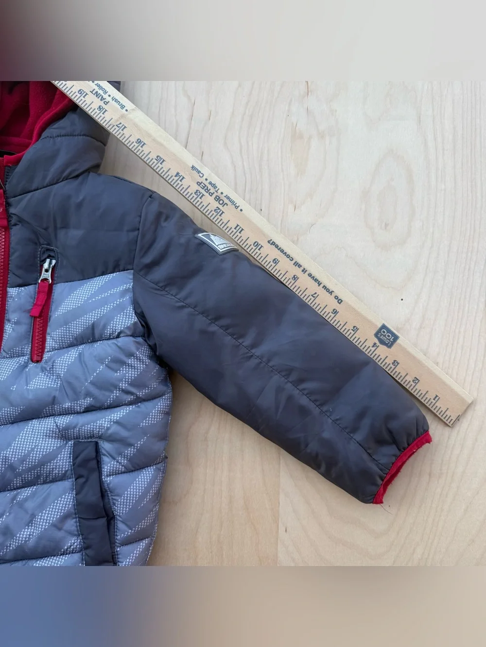 Snozu Toddler Boys Hooded Puffer Jacket Gray Red Fleece Lined Winter Coat 3T